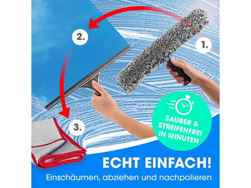 CLEANmaxx Fensterwischer 7-teilig, Grau/Rot Fensterreiniger