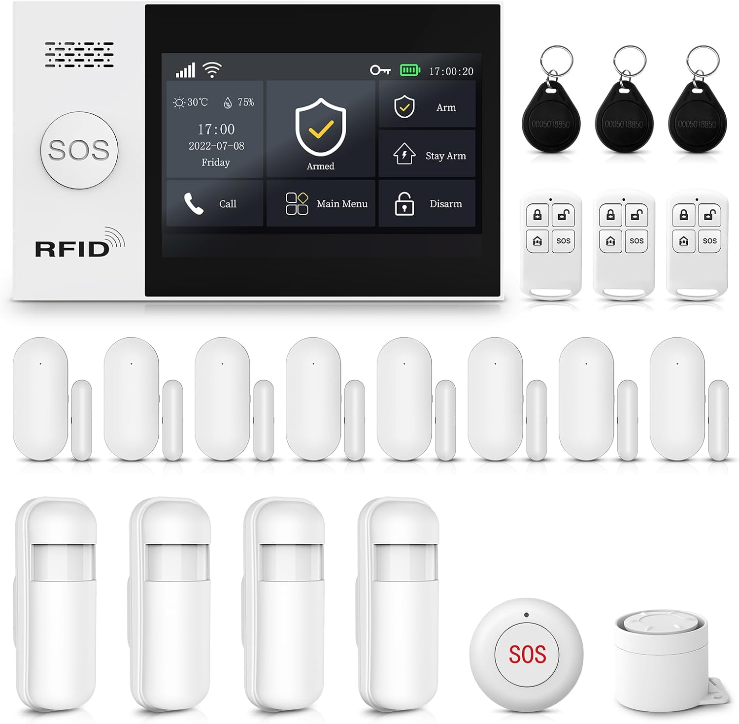XNY Voller Touchscreen Funk Alarmanlage Haus,4G Haus Alarmanlage Komplett Set, WLAN Alarmanlage Wohnung mit APP Alarm, 21-Stück-Kit (Fenster Tür Sensoren, Bewegungsmelder, Fernbedienungen, Sirene)
