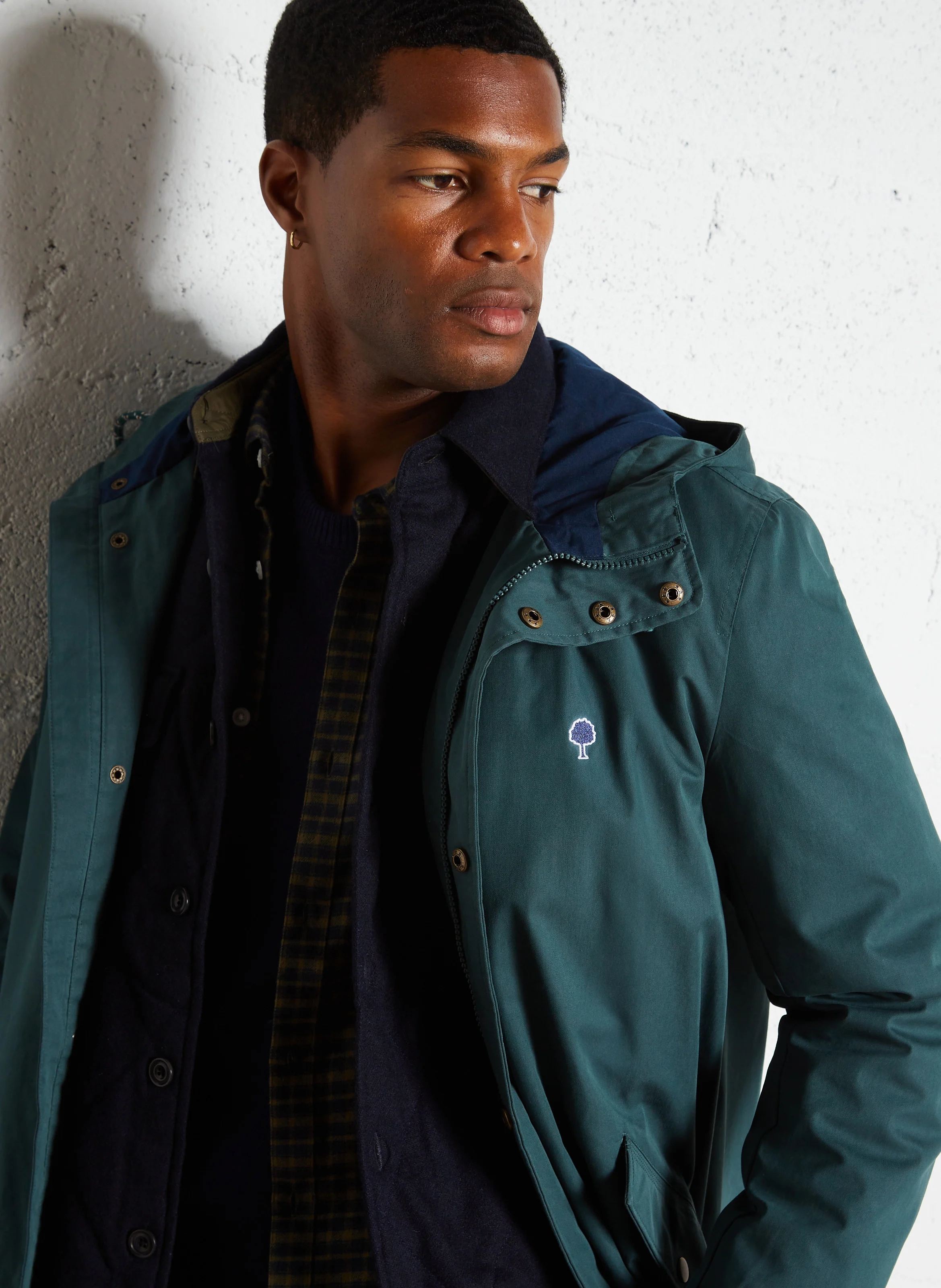 GRESIGNE - Imperméable droit col montant en coton mélangé | Vert