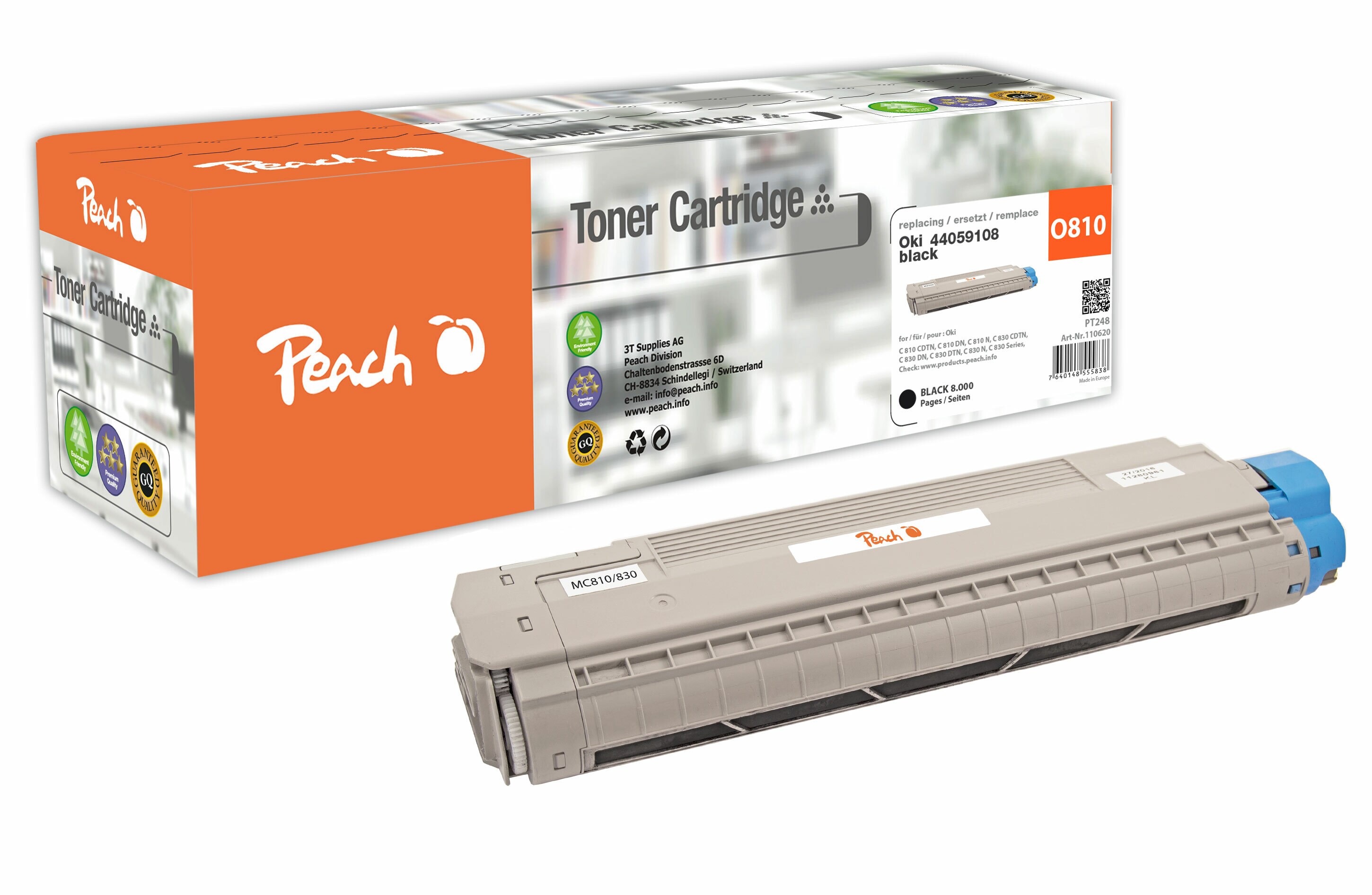 Peach O440591Toner bk ersetzt OKI 44059108 für z.B. OKI C 810 CDTN, OKI C 810 DN, OKI C 810 N, OKI C 830 CDTN, OKI C 830 DN, OKI C 830 DTN (wiederaufbereitet)