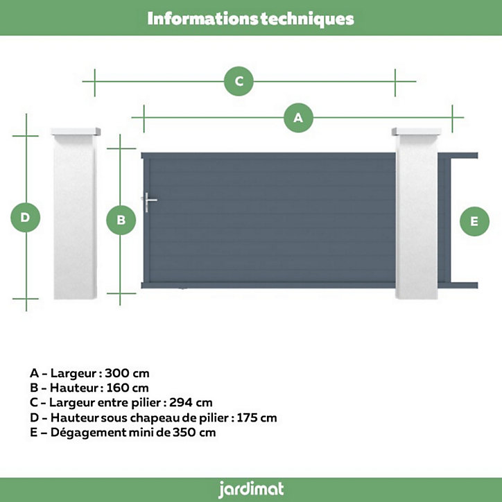 Portail Jardimat coulissant aluminium Alpes gris anthracite - 300 x h.160 cm