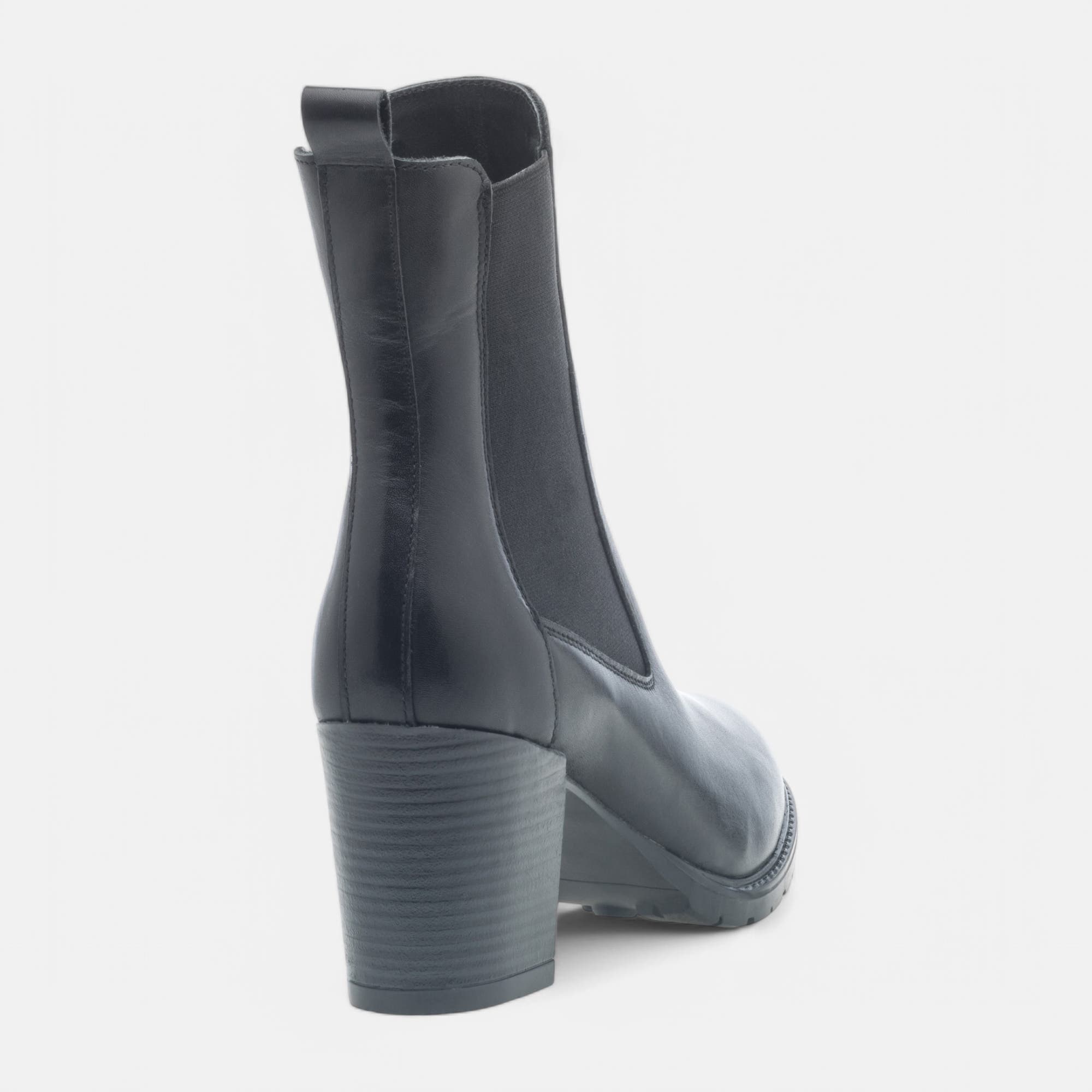 Boots chelsea à talon Femme en cuir noir