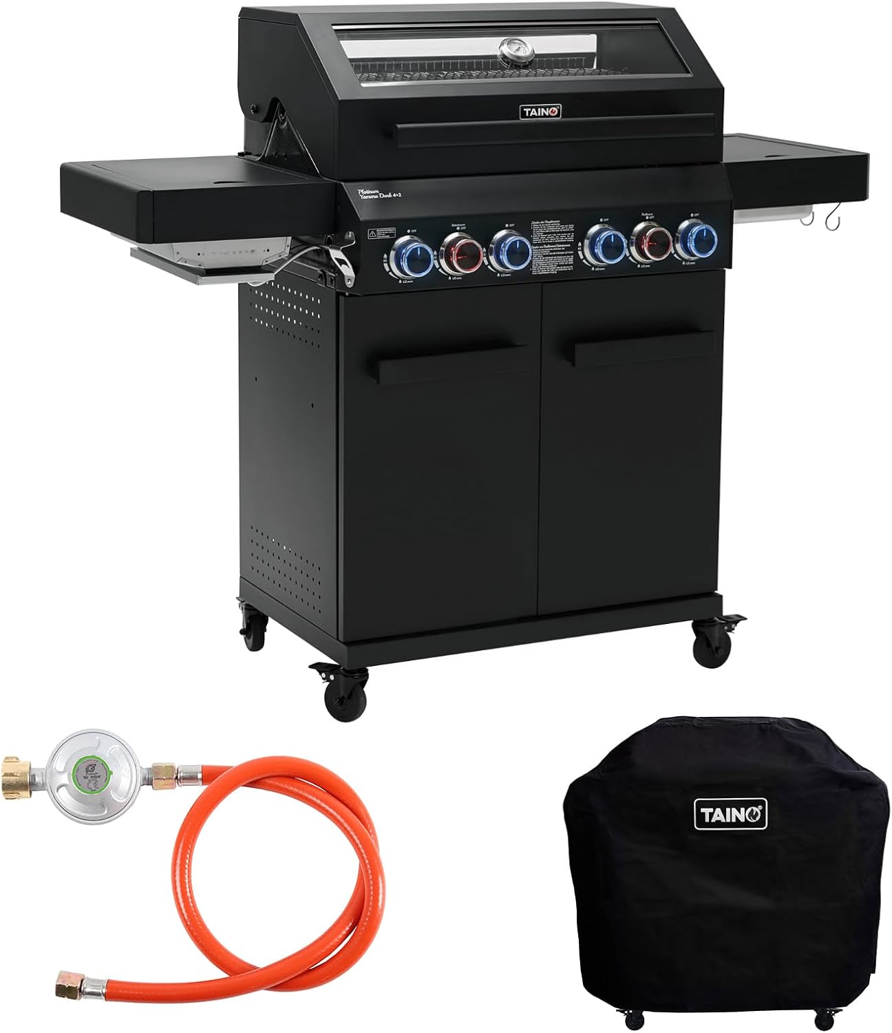 TAINO PLATINUM YAMARA DARK 4+2 Gasgrill Set Stahl 4 Brenner Keramik Sear-Burner Keramik Backburner Piezo-Zündung Abdeckhaube