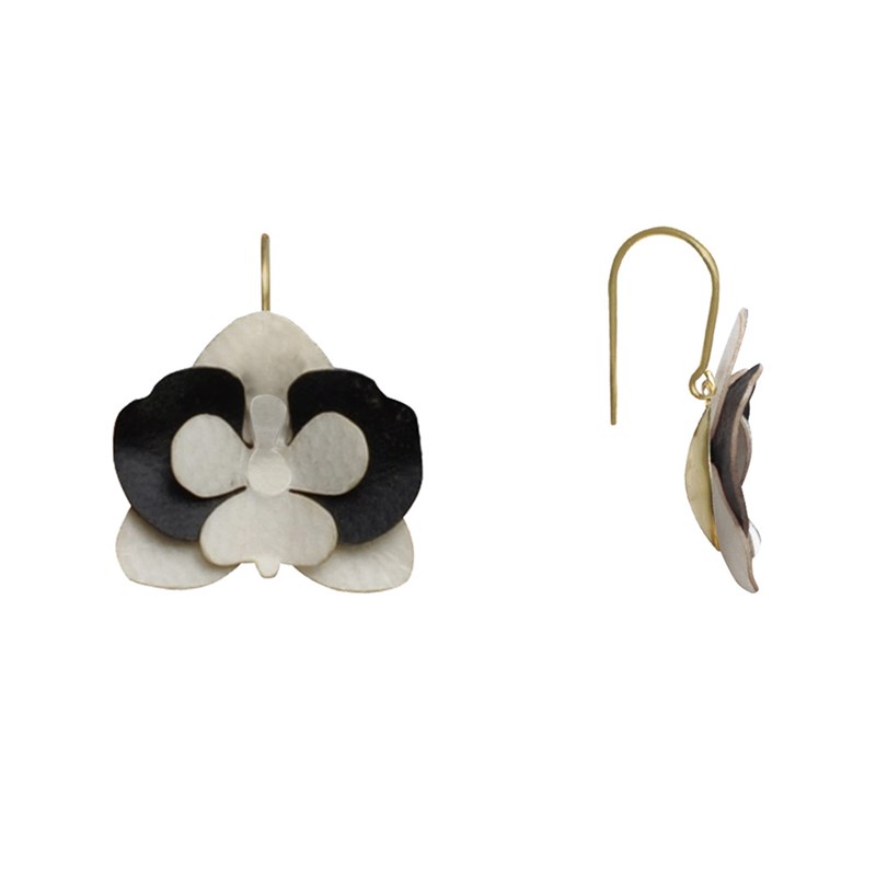 Boucles d'Oreilles Laiton Orchidée en Cuir