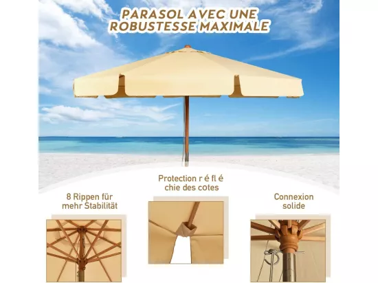 Parasol Inclinable Ø300CM avec Manivelle Anti-UV,Protection Solaire Toile Polyester Imperméable pour Jardin,Terrasse, Balcon