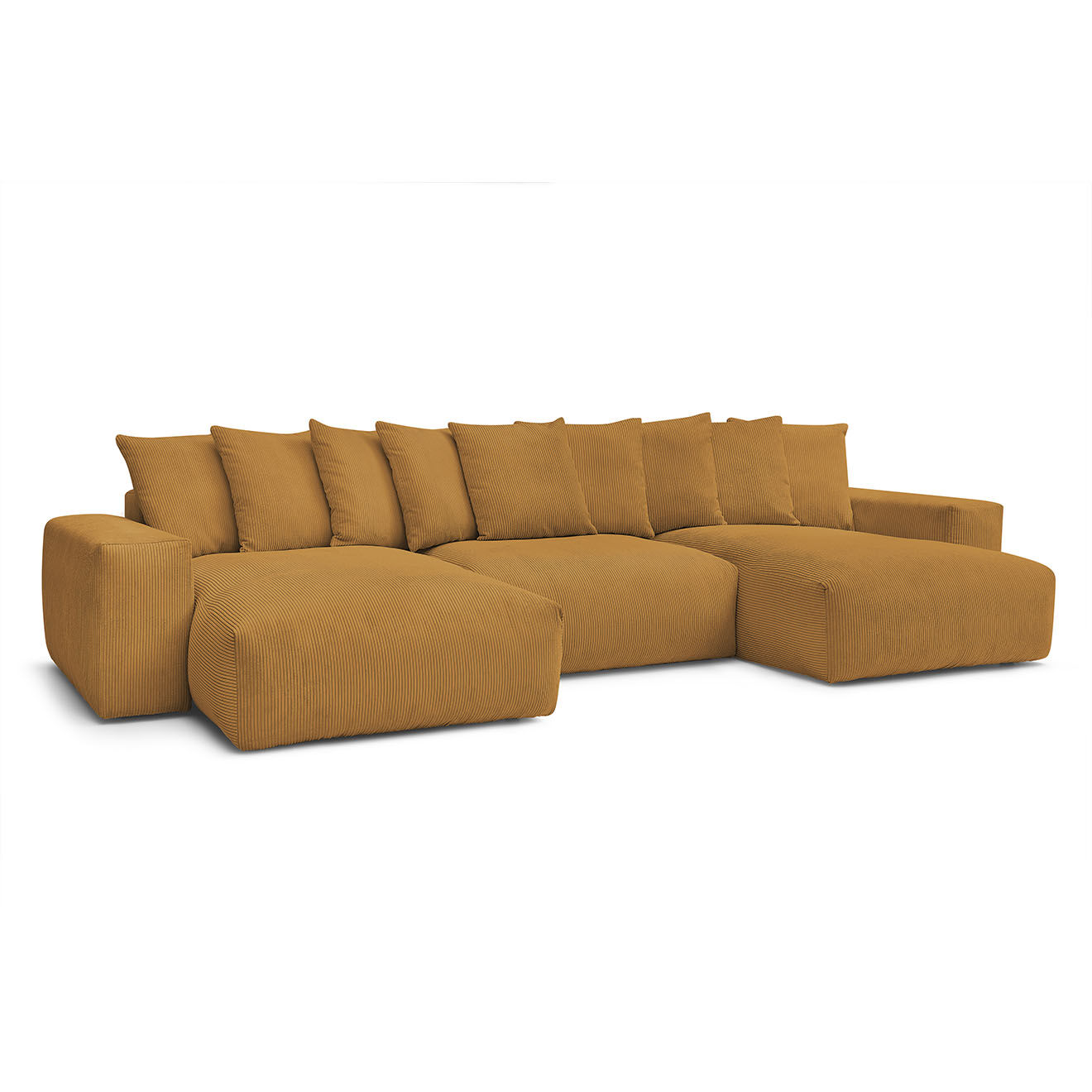 Bobochic Canapé panoramique fixe ultra moelleux voltaire velours côtelé jaune - 420x174x75 cm