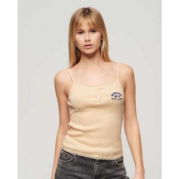 Superdry Essential Button Down Sleeveless Blouse Beige S-M Mulher