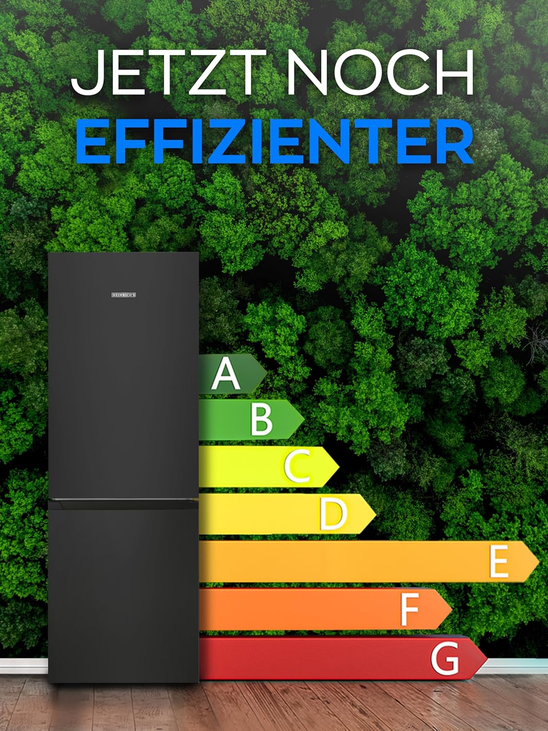 Heinrich´s Kühlgefrierkombination 175Liter, XXL, kühlschrank mit gefrierfach, Kühlvolumen 122L, Gefrierfach 53L, leise 39dB,große Tiefkühlboxen, 7 Temperaturstufen (Energieklasse E, Schwarz)