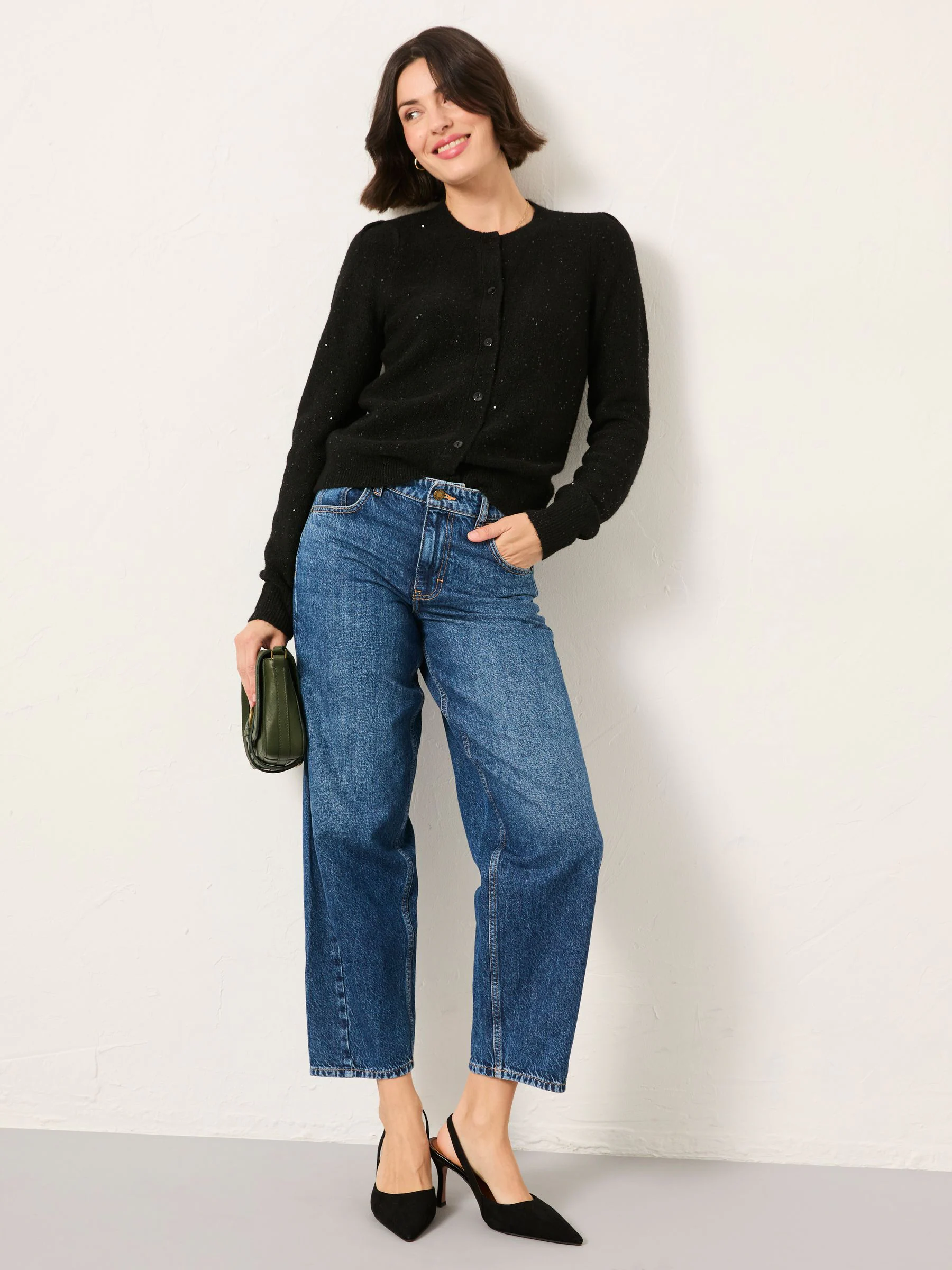 Zwart - FatFace Sparkle Knitted Cardigan