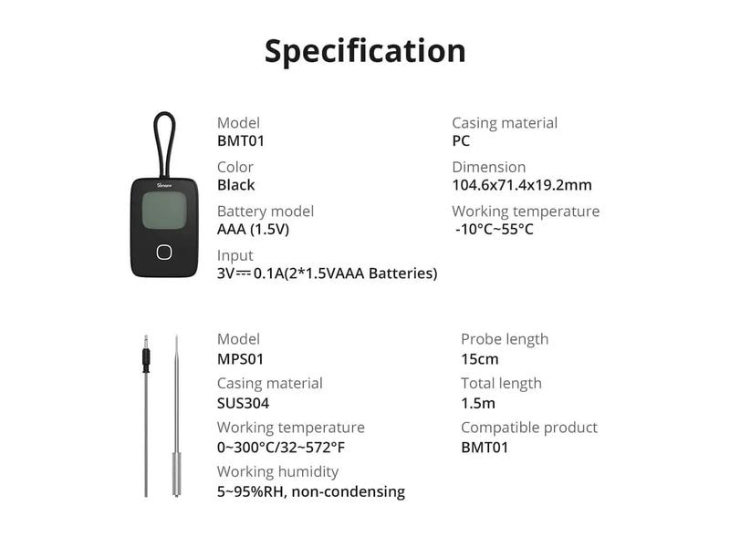 SONOFF Temperatursensor BMT01 Schwarz BBQ-Fleischthermometer
