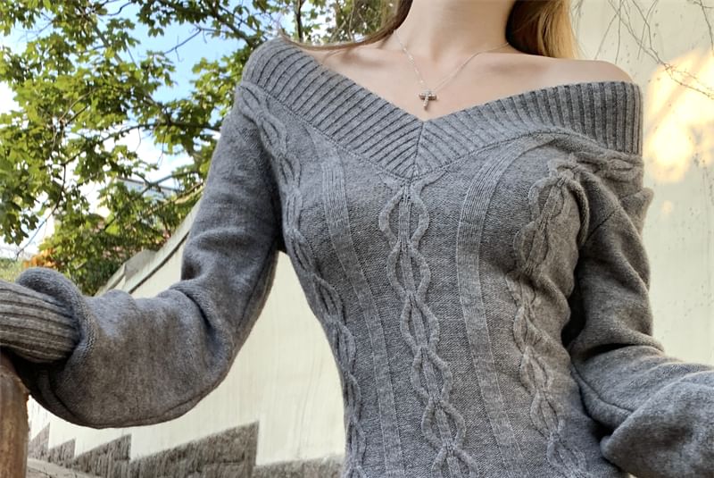 Beem - Off-Shoulder Effen Kabeltrui