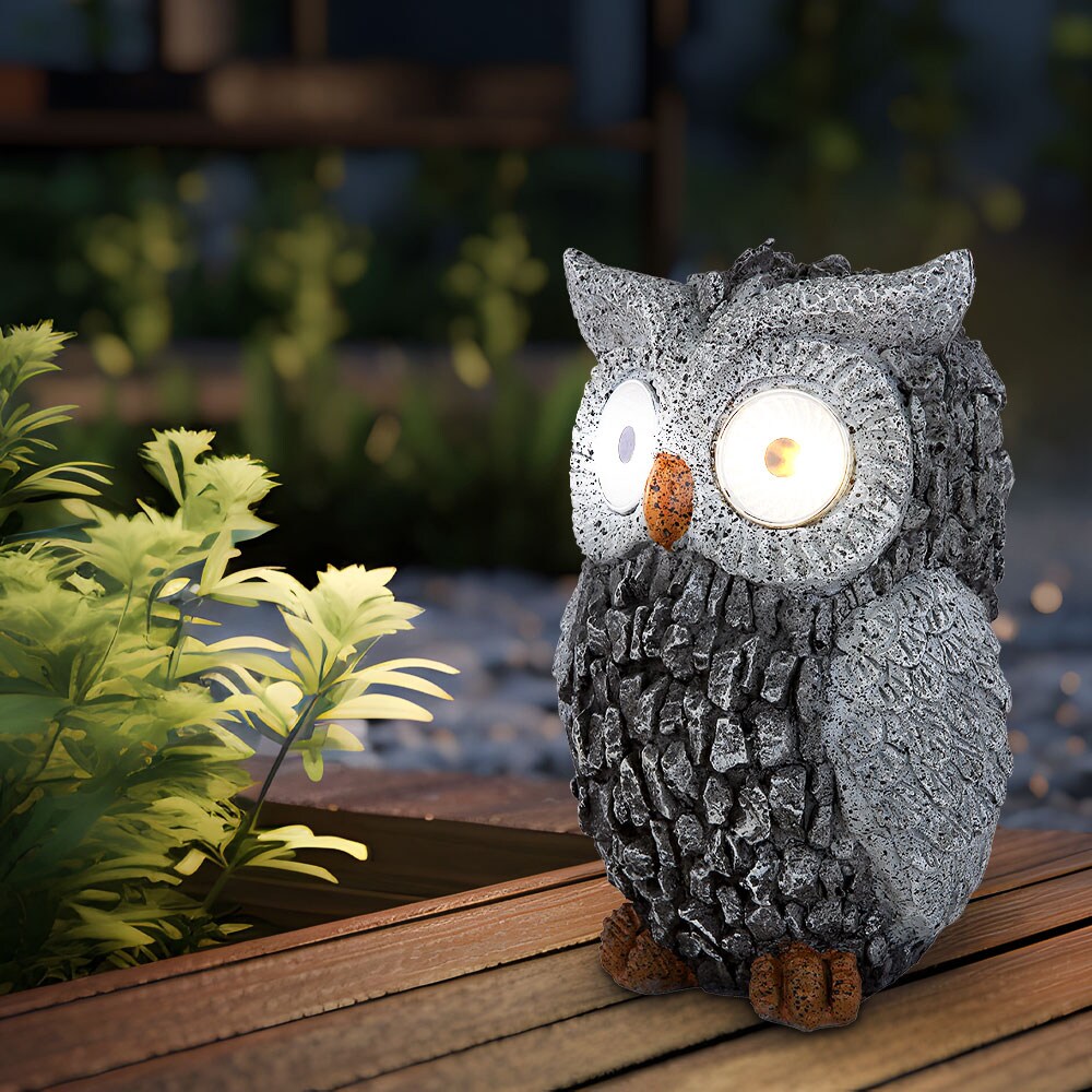 LED Solarleuchte, Stein Design Eule, grau, H 19,5 cm