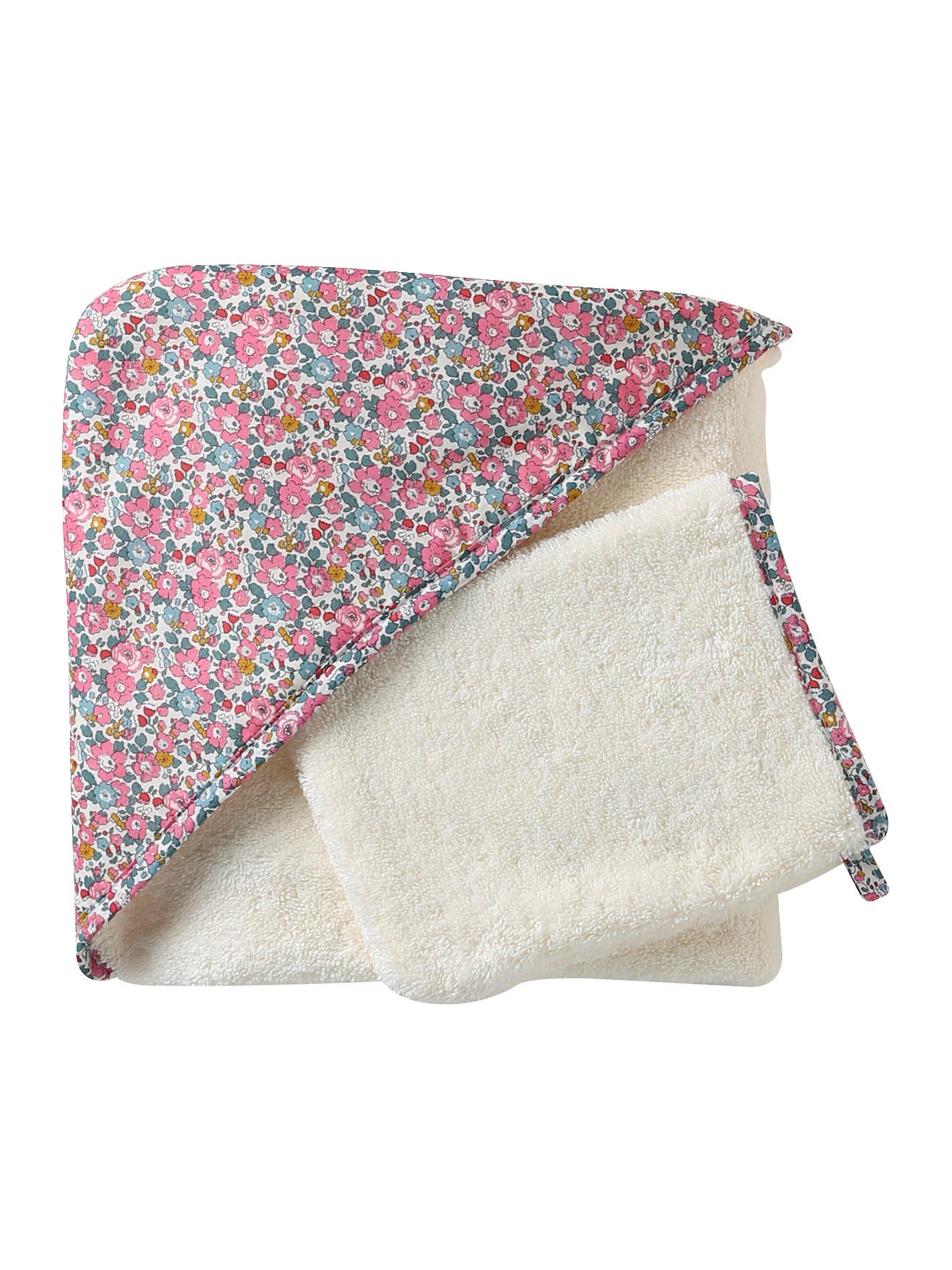 Envie de Fraise Baby Geschenkset aus Badecape mit Liberty-Stoff & Waschhandschuh weiß