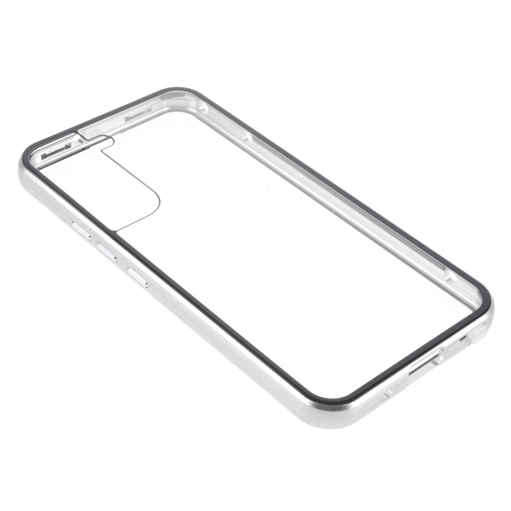 Samsung Galaxy S22 5G Magnetische Alu Schutzhülle mit Panzer Glas Backcover   Displayschutz (Magnet-Technologie) - Silber