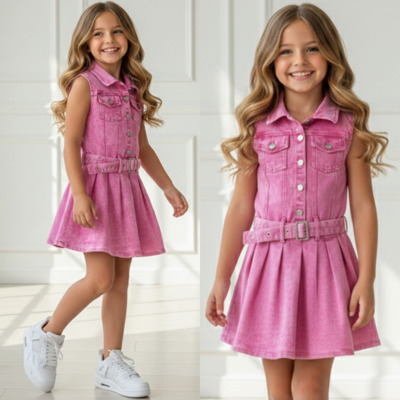 The denim shortsleeves dress - roze