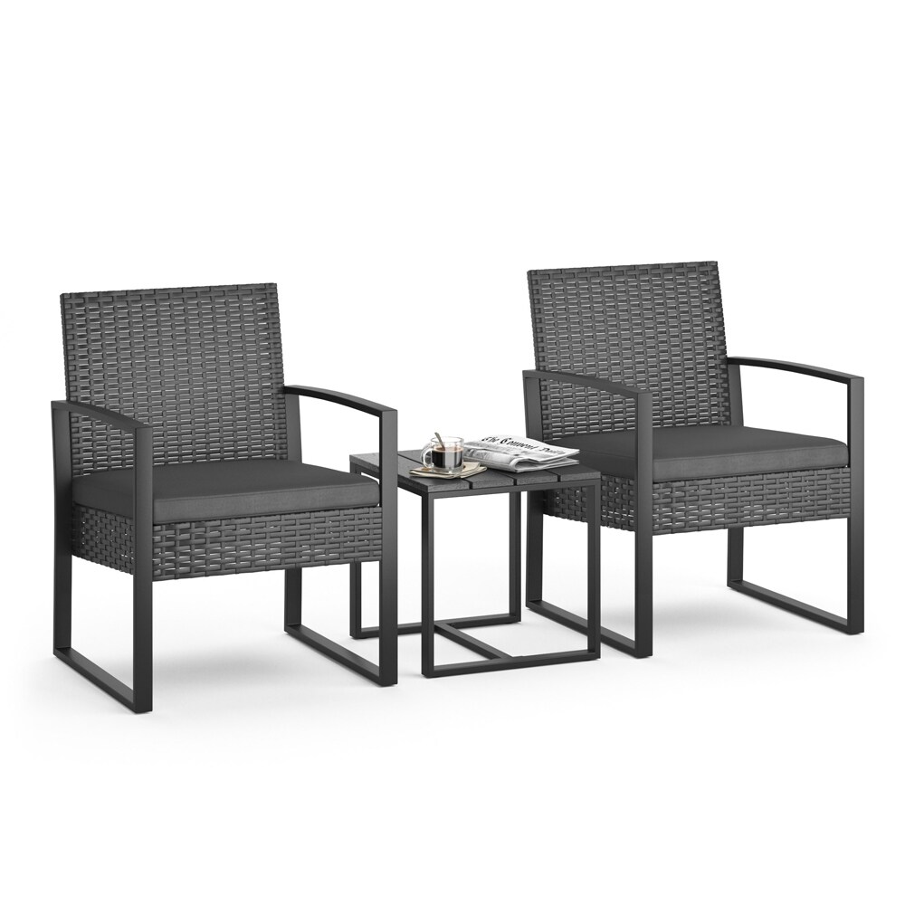 OK-Living Sitzgruppe Gartenmöbel Gartensitzgruppe Rattan Anthrazit Stuhl Tisch