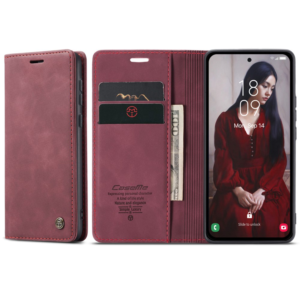 Samsung Galaxy A55 Leder Tasche Flip Wallet Etui mit Kartenfächern - Dunkelrot