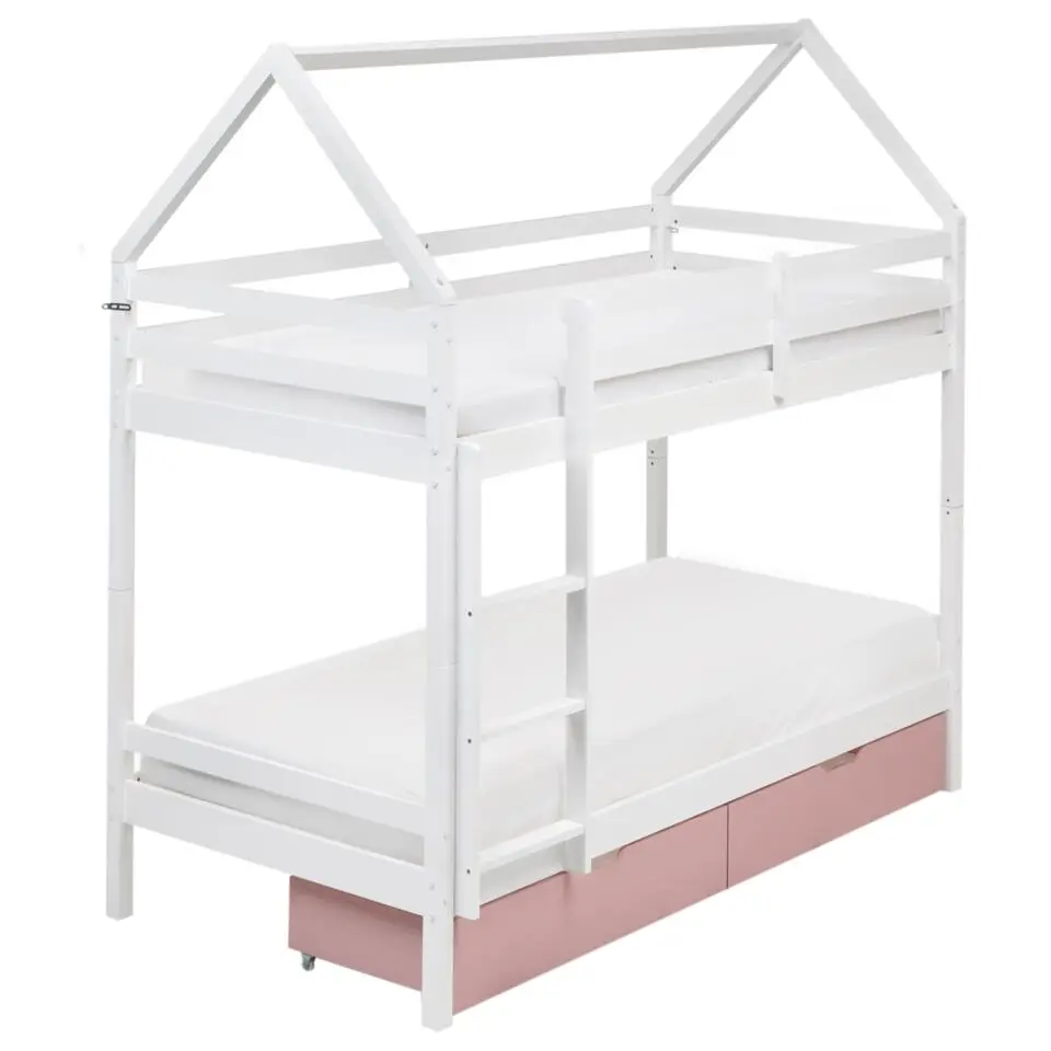 TERNAS - Hoogslaper opberglades - Wit/Roze - 90 x 200 cm - Dennenhout