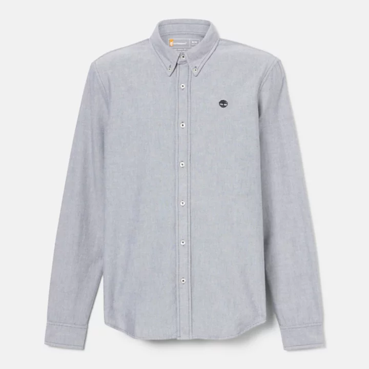 Camisa Oxford de manga comprida para homem, na cor cinza.