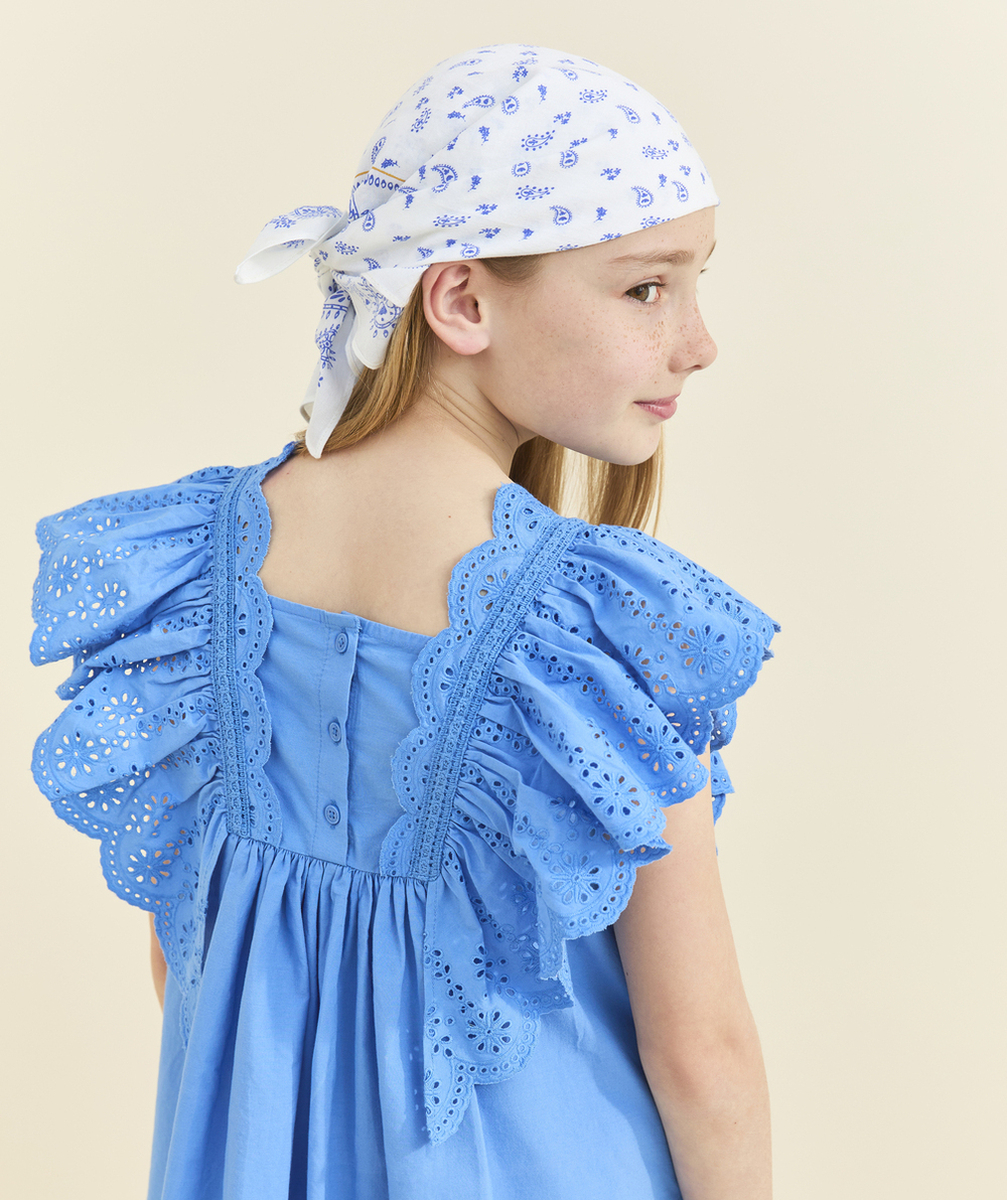 robe manches courtes fille bleue à volants