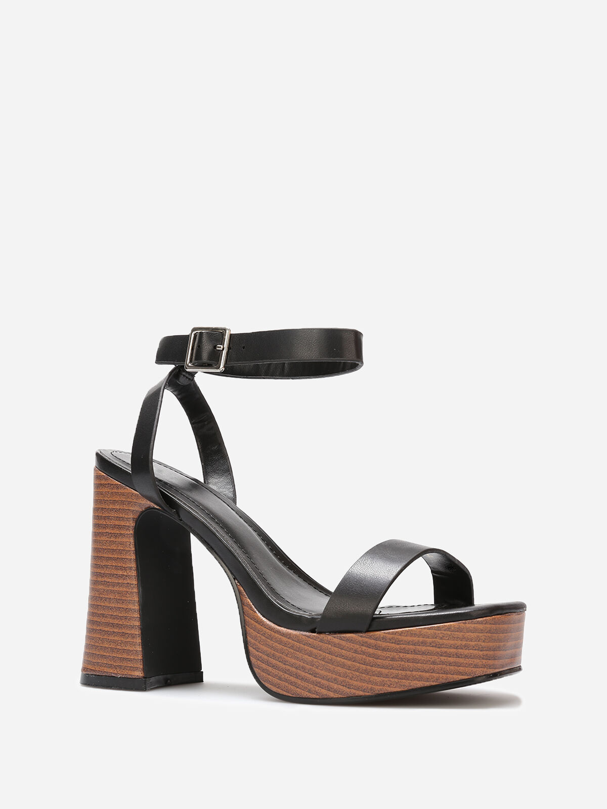 Sandales à plateforme et talon effet bois- Noir