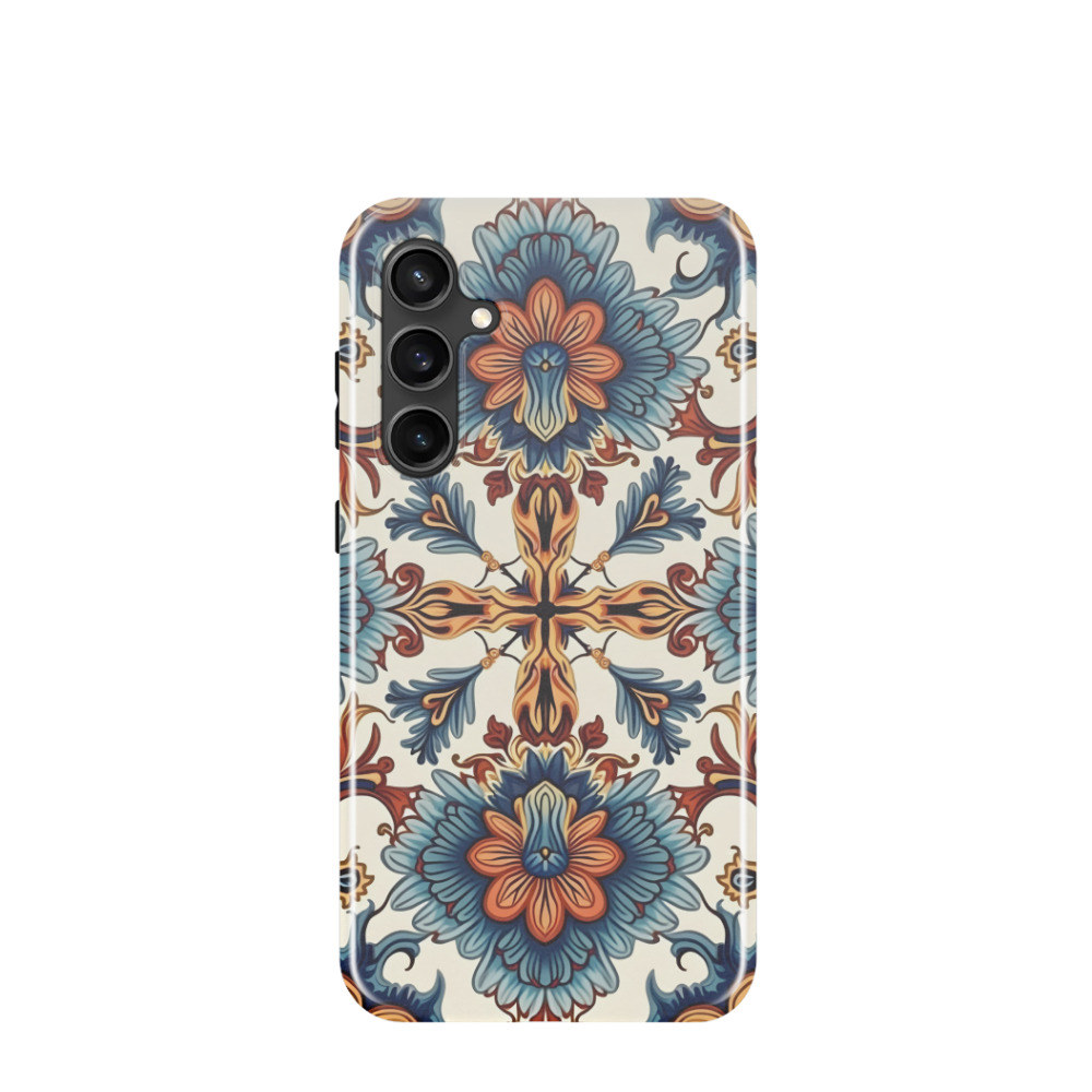 Samsung Galaxy S23 FE Hybrid (Kunststoff / Gummi) Hülle Majolika Blütenzauber - Braun