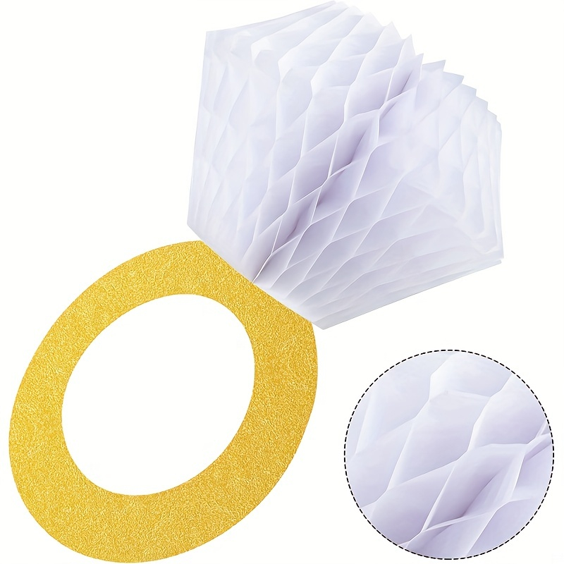 (3er Set) 285x160mm Party Diamant Ring Waben Aufhänger Hochzeits Papier Tisch Deko - Gold / Weiss