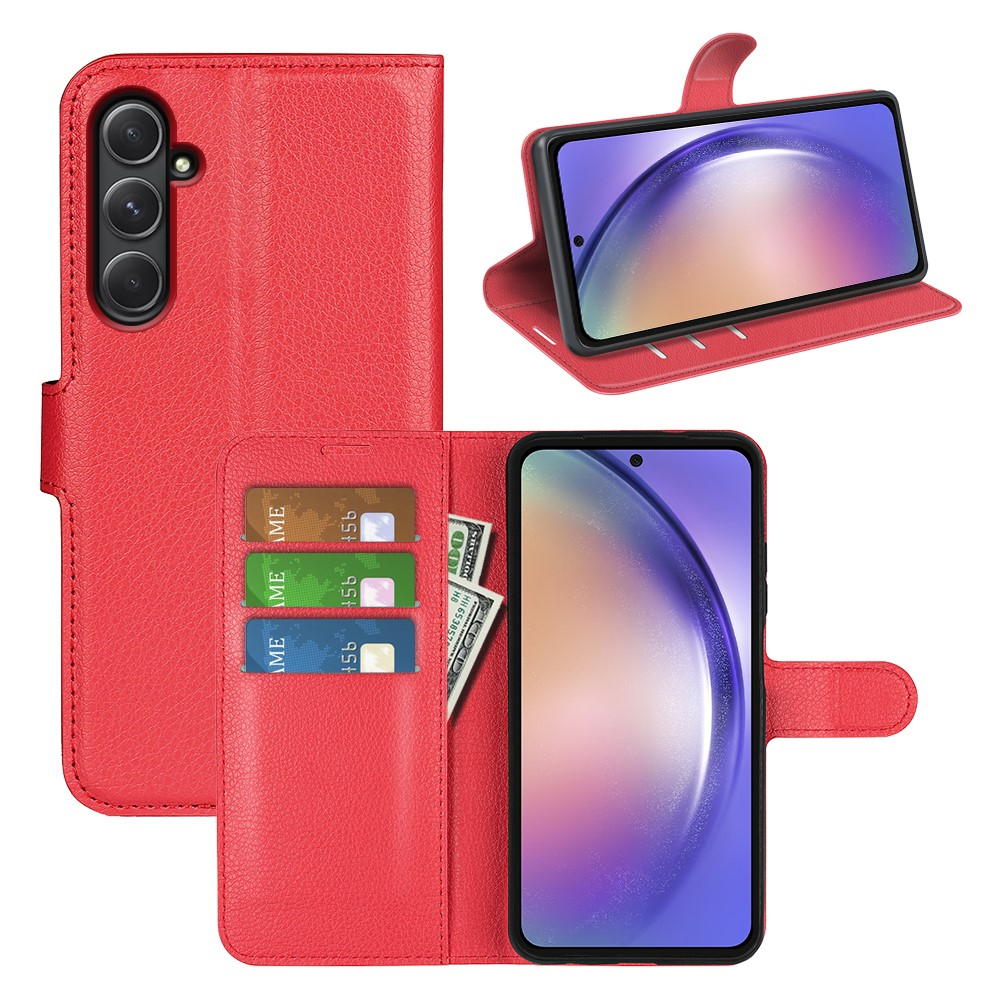 Samsung Galaxy A55 Leder Tasche Flip Cover Litchi Look - Rot