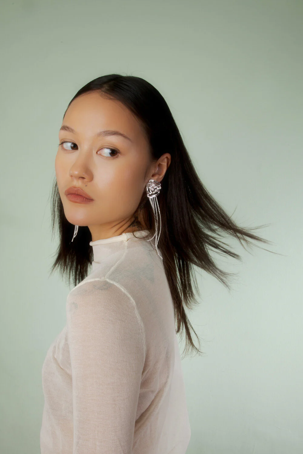 Jane Kønig  Rose Chain hængeørering - Sølv