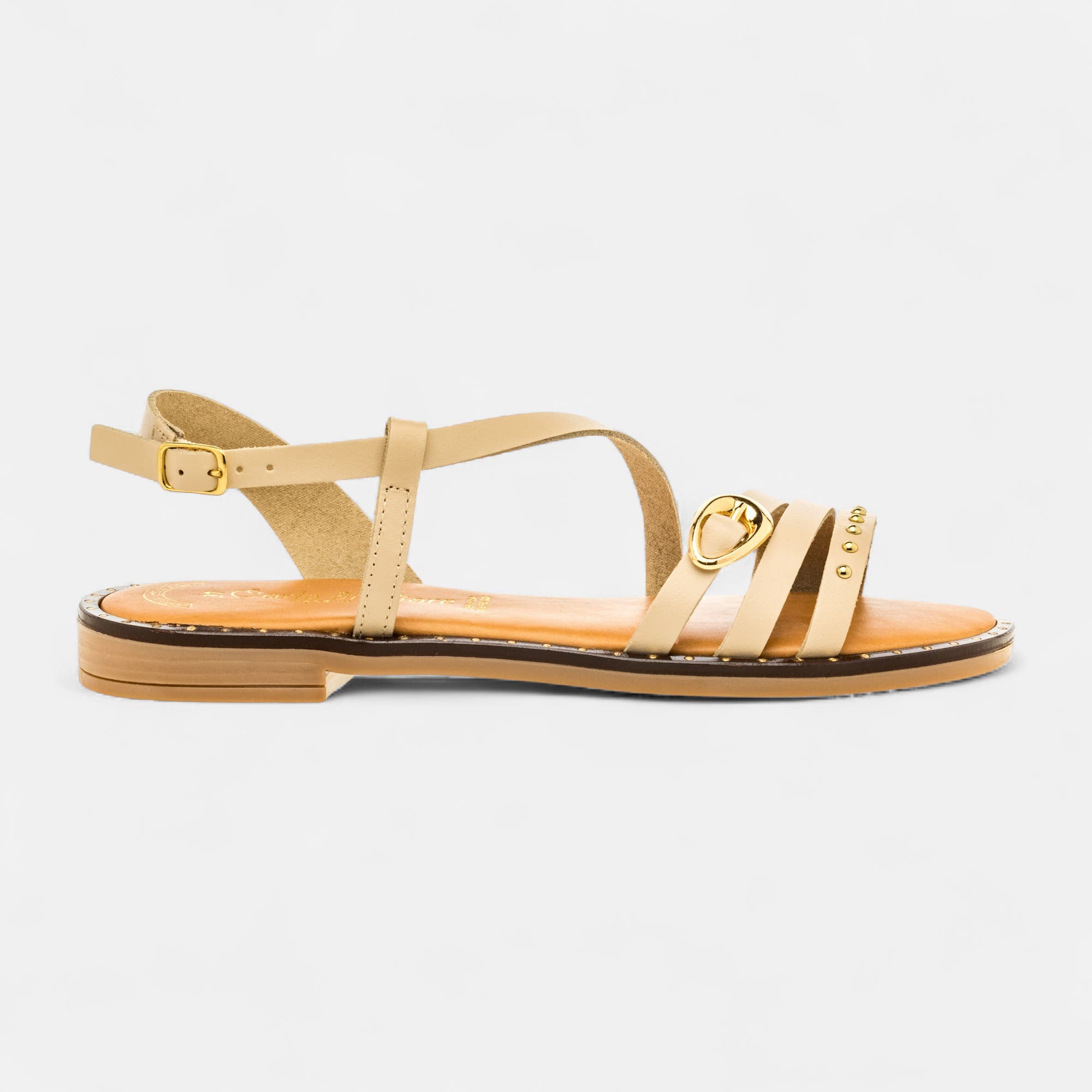 Nu-pieds Femme en cuir beige