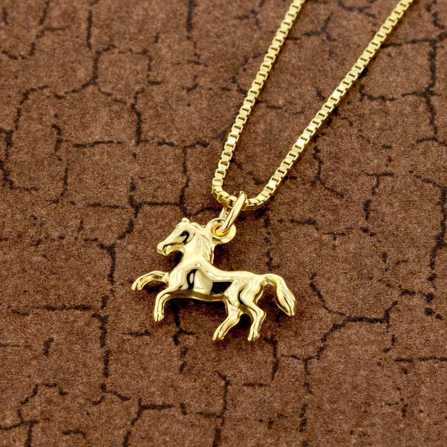 trendor Kinder Pferdchen-Anhänger Gold 3338K + vergoldete Silberkette gold