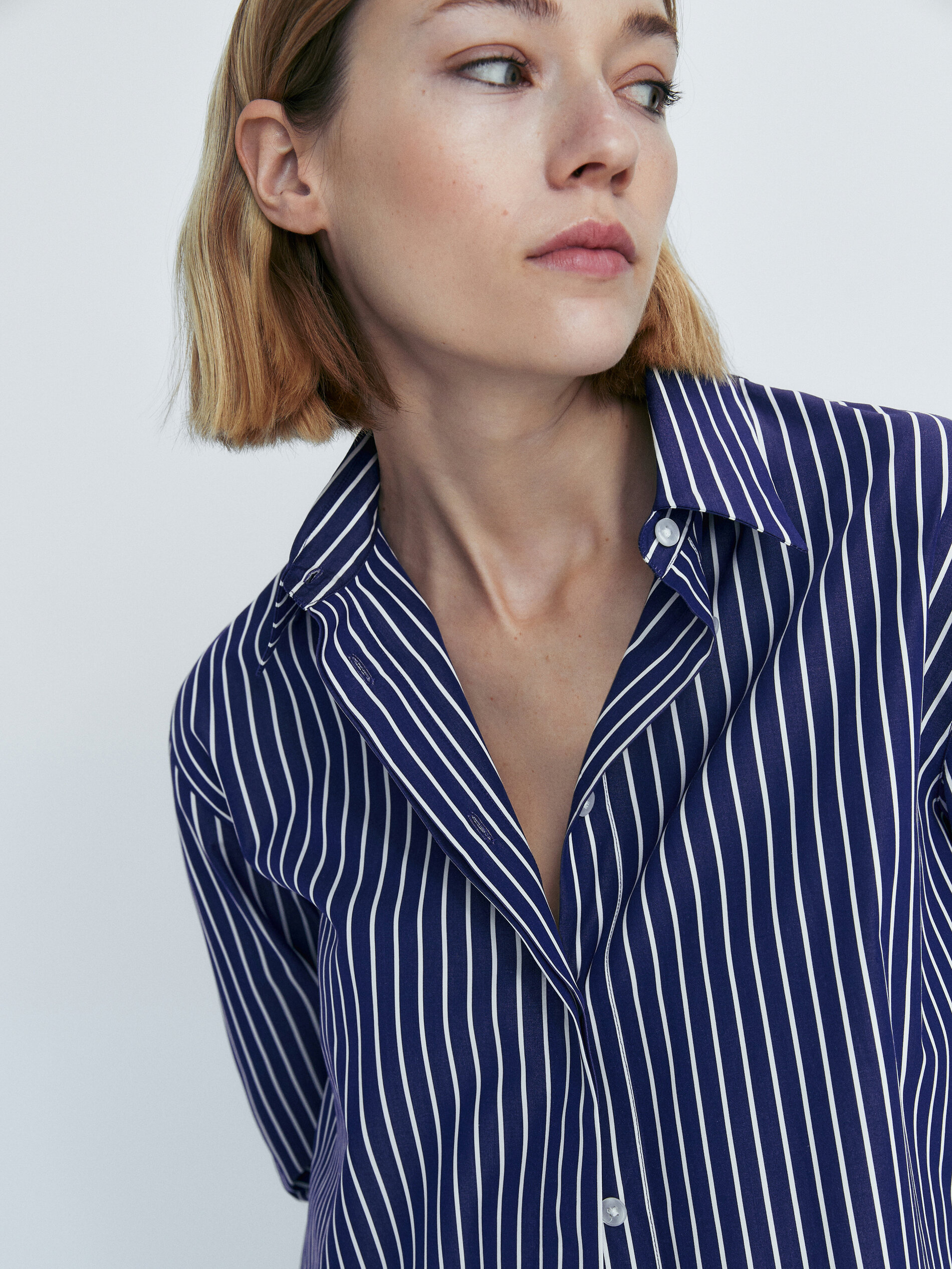 Camisa listrada de algodão popeline - AZUL MARINHO