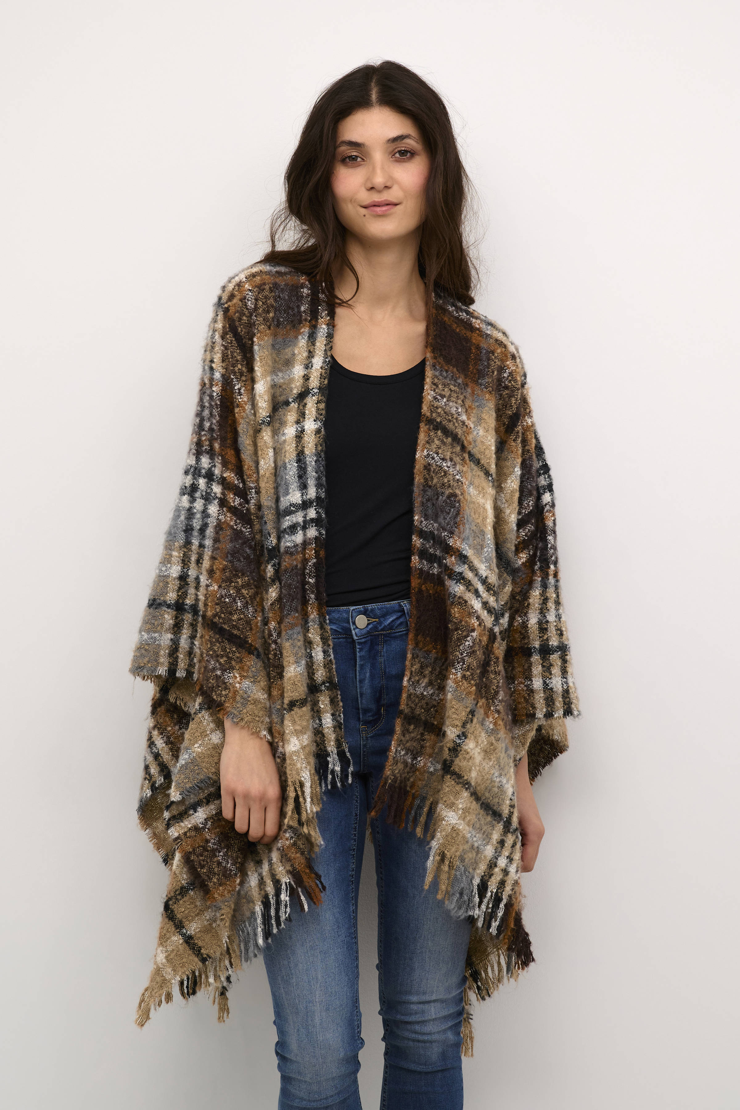 Cream geruite poncho CRTika bruin
