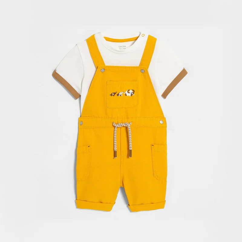 Salopette courte et t-shirt jaune bébé garçon Jaune
