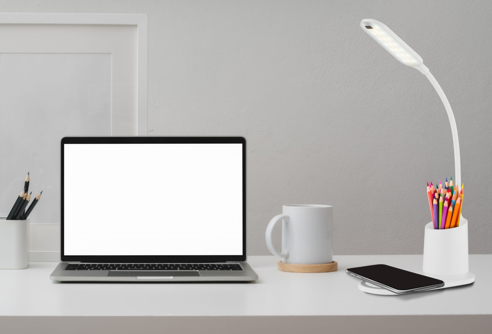 LED-Tischleuchte - weiß - Wireless Ladefunktion