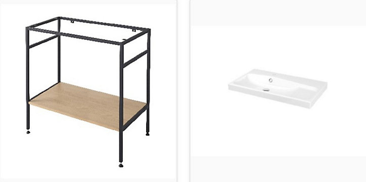 Console pour vasque à poser GoodHome Duala métal noir 80 cm + plan vasque blanc GoodHome Mila 80 cm