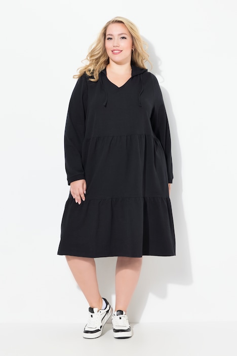 Sweatkleid, Kapuze, A-Linie, V-Ausschnitt, Langarm
