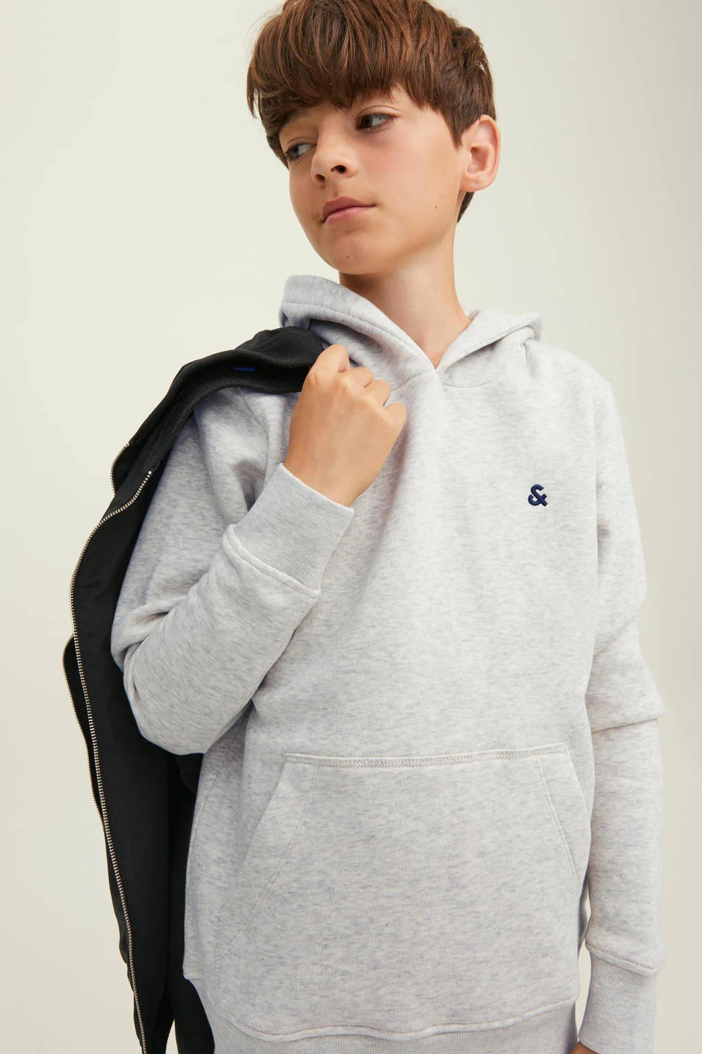 JACK & JONES hoodie JJESTAR met tekst lichtgrijs melange