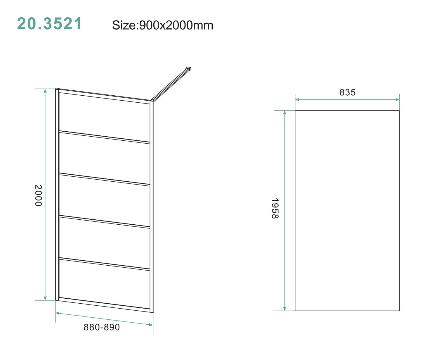 Mueller Skyline inloopdouche 90x200cm mat zwart raster 8mm NANO