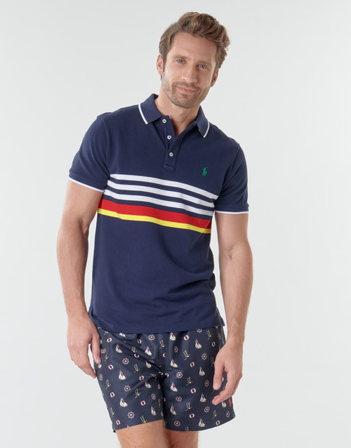 Polo Ralph Lauren - POLO AJUSTE DROIT RAYE AVEC DETAILS DE COL ET DETAILS MANCHES EN Marino