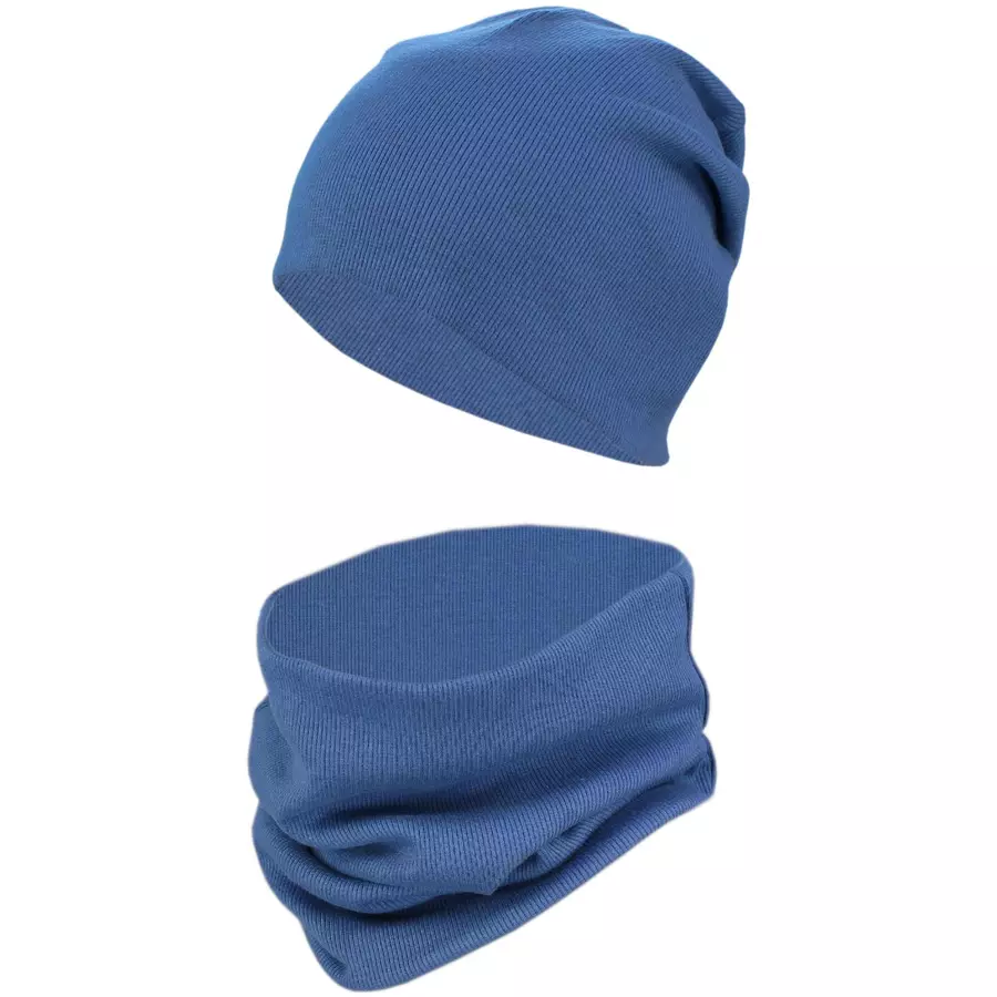 TupTam Unisex Kinder Beanie Mütze Schlauchschal Set denim
