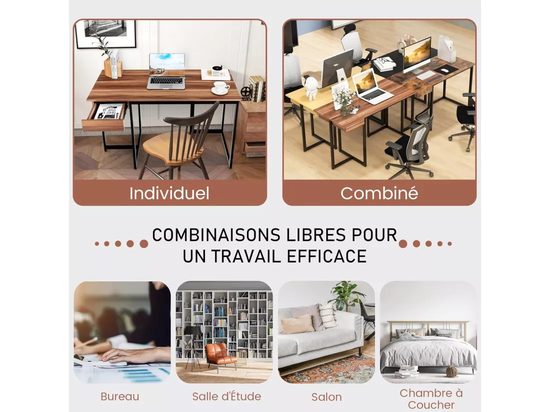 Bureau d'Ordinateur Industriel 120 x 55 cm, Table avec Tiroir, Design Élégant, Postes de Travail pour Bureau, Salon, Chambre, Facile à Assembler, 120 x 55 x 75 cm (Noyer)