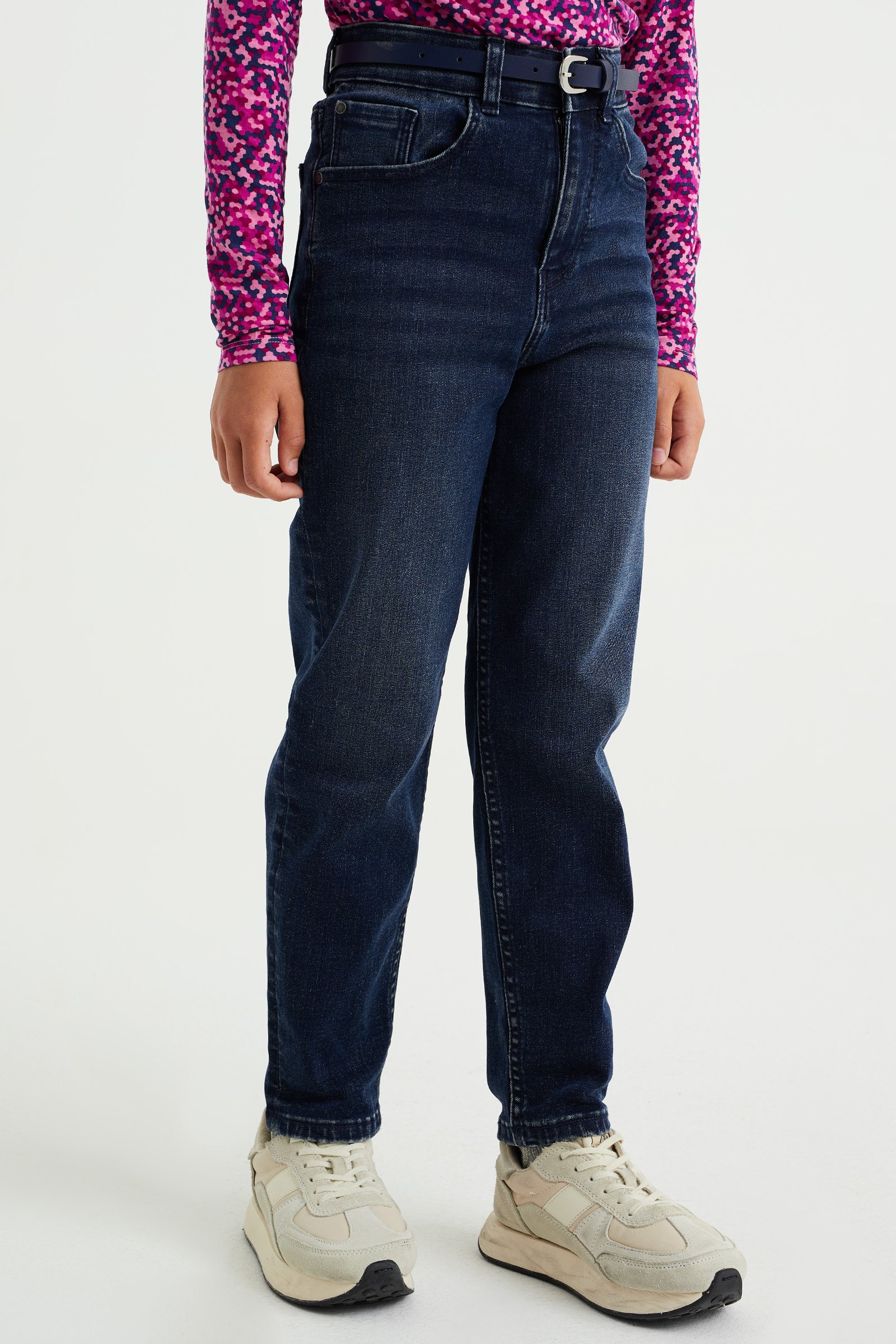 Meisjes high rise mom fit jeans met stretch Blue Ridge Donkerblauw