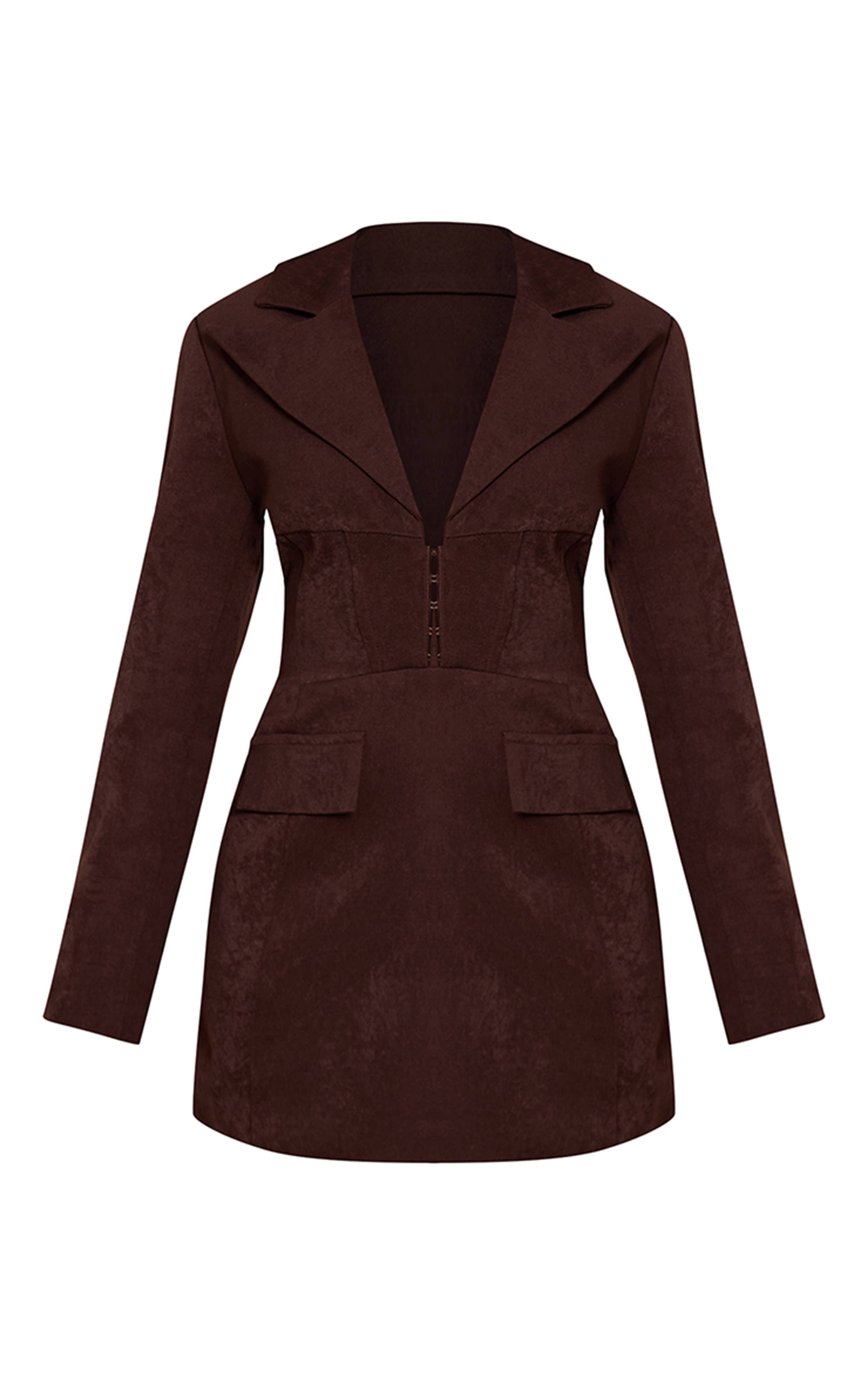 Chocolat Robe Blazer Ajustée Avec Agrafes Et Œillets Petite