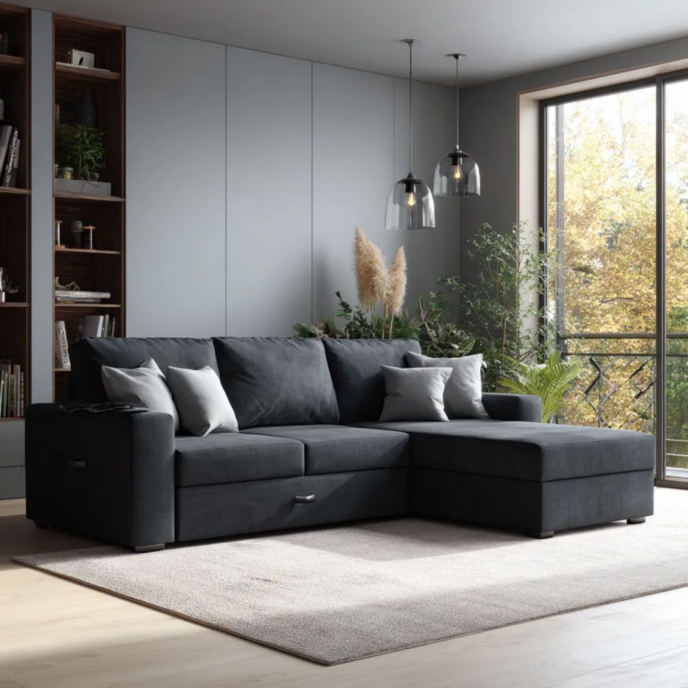 Ecksofa Stoffbezug 250x160x85 cm – Dunkelgrau – Moderner Stil