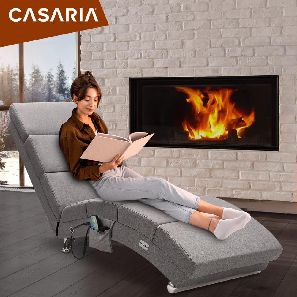 Casaria® Relaxliege XXL Massage Heizfunktion 186x89x55cm Ergonomisch Stoff Gepolstert 180kg Belastbarkeit Wohnzimmer Innen Chaiselongue Relaxsessel Grau