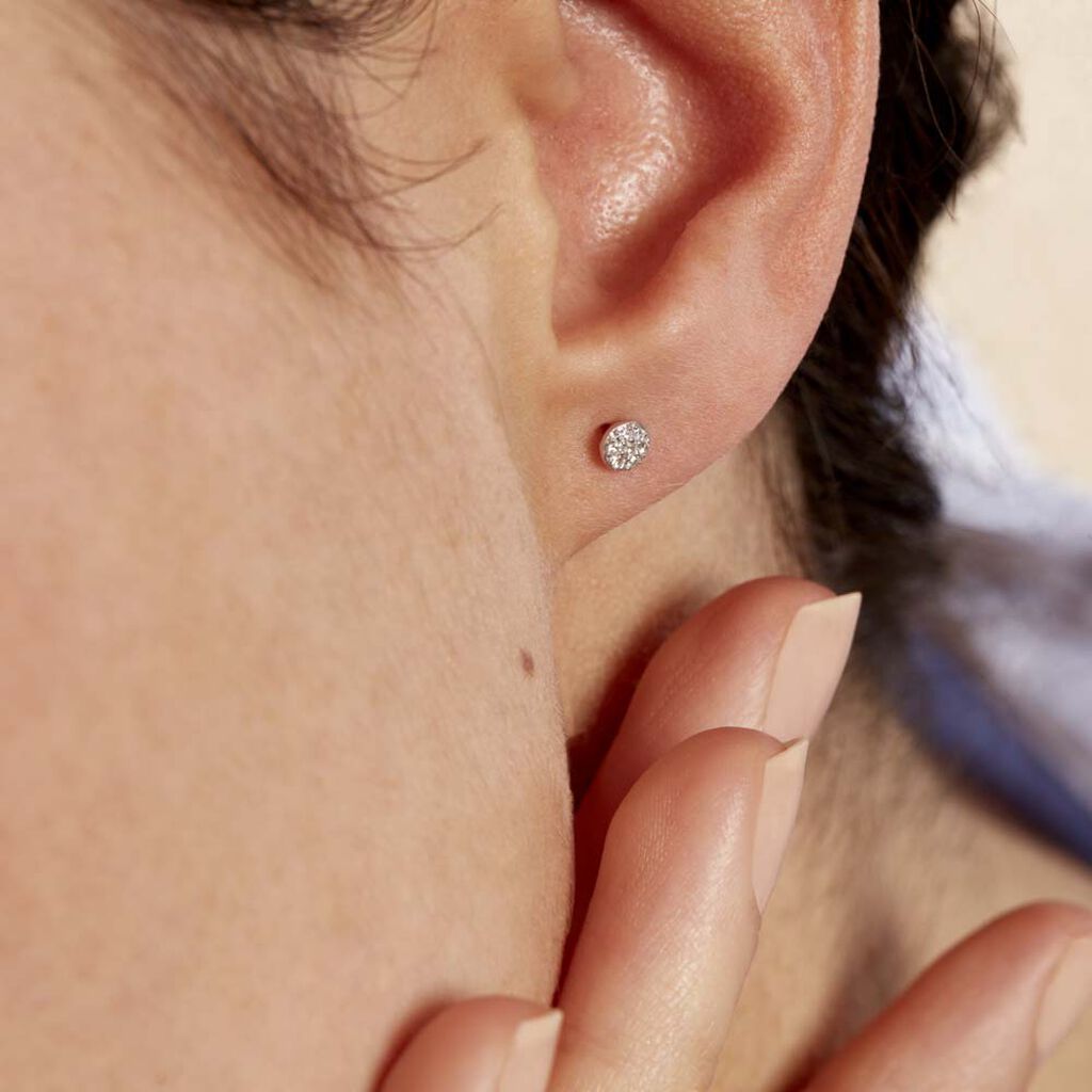 Boucles D'oreilles Puces Teani Or Blanc Diamant