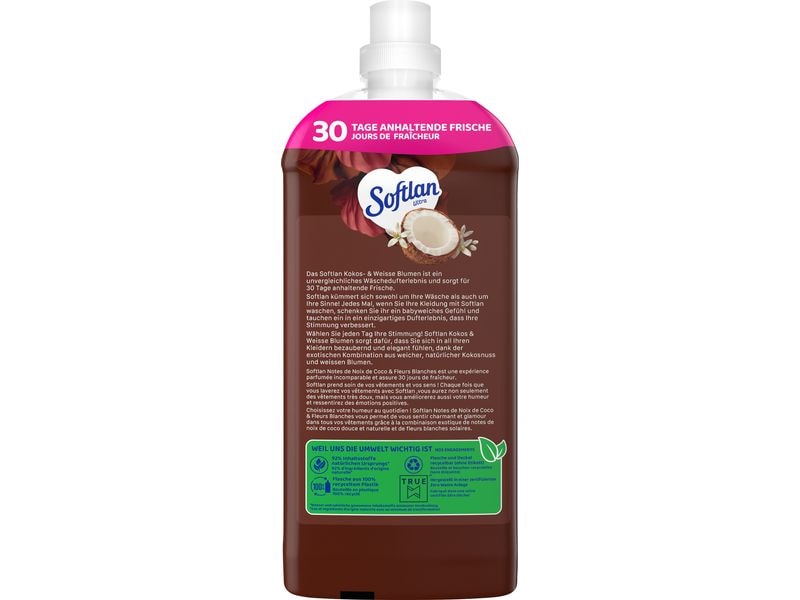 Softlan Weichspüler Ultra Kokos und Weisse Blumenduft 1.3 l Hochwertiger Flüssig-Weichspüler