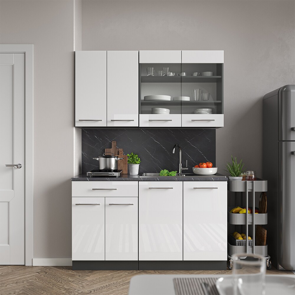 Vicco Küchenzeile Single Einbauküche 140 cm Küchen Weiß Hochglanz Fame-Line
