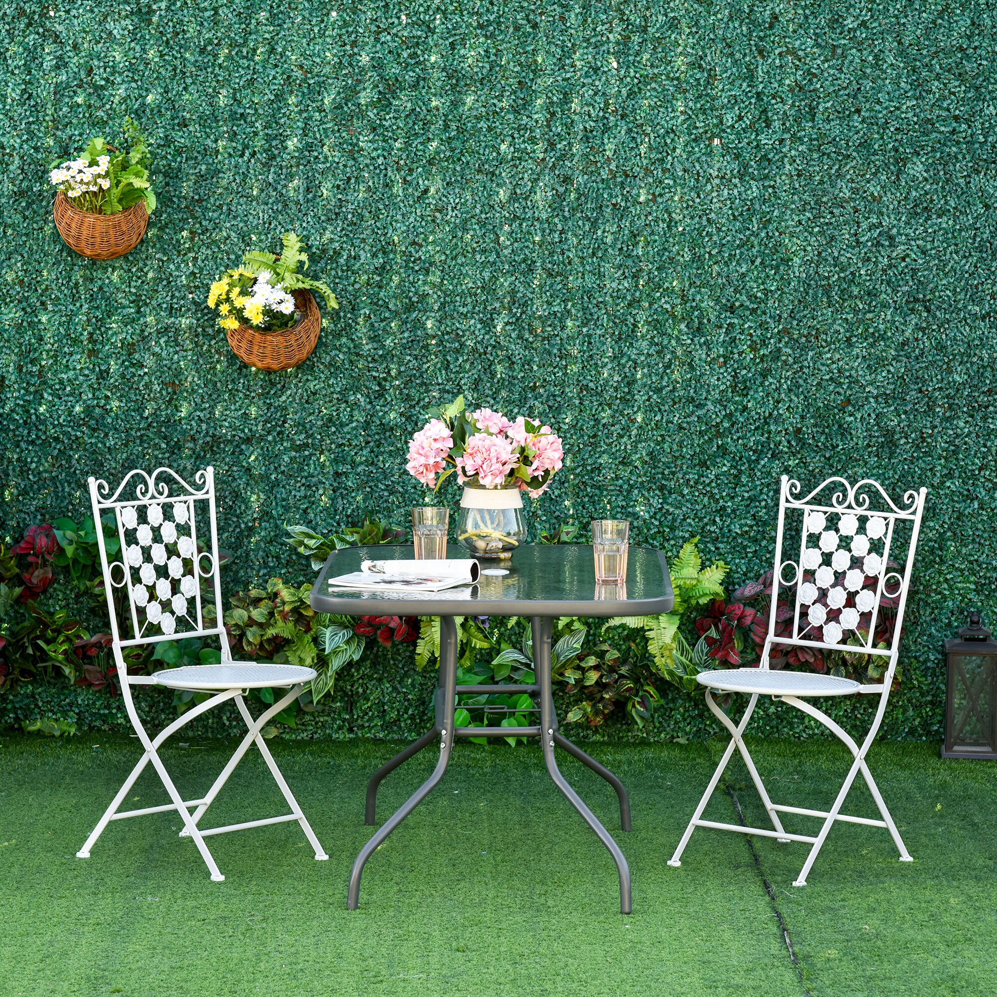 Outsunny Gartentisch mit Schirmloch carbongrau 120 x 80 x 70 cm (LxBxH)